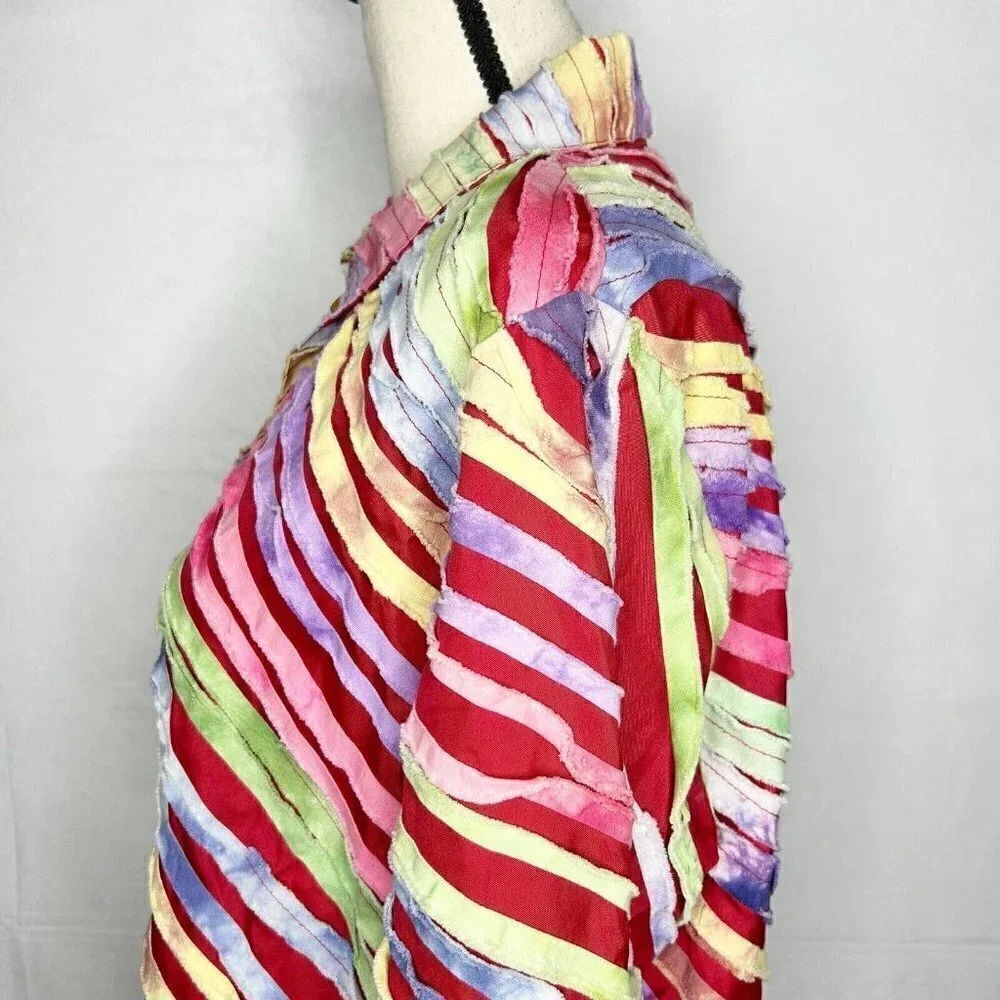 Keren Hart Blazer Jacket Textured Patchwork Stripes Multicolor Sz M Vintage